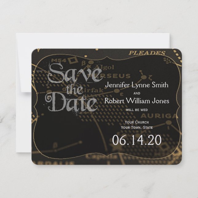 Gold and Black Constellation Wedding Save the Date (Front)