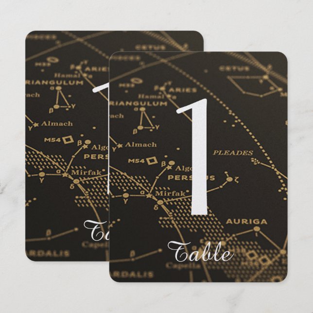 Gold and Black Constellation Wedding Table Number (Front/Back)