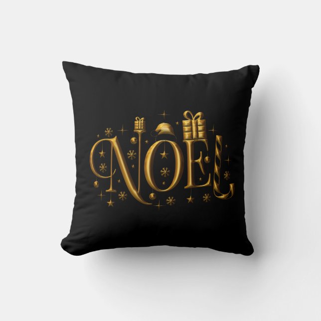 Gold and Black Contemporary Christmas Cushion (Front)