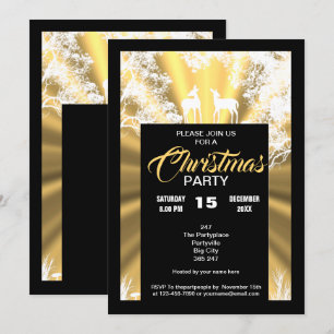 Gold and black country woodland Christmas party Invitation