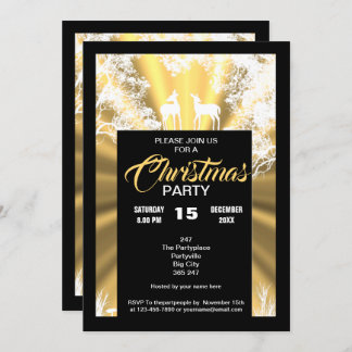 Gold and black country woodland Christmas party Invitation
