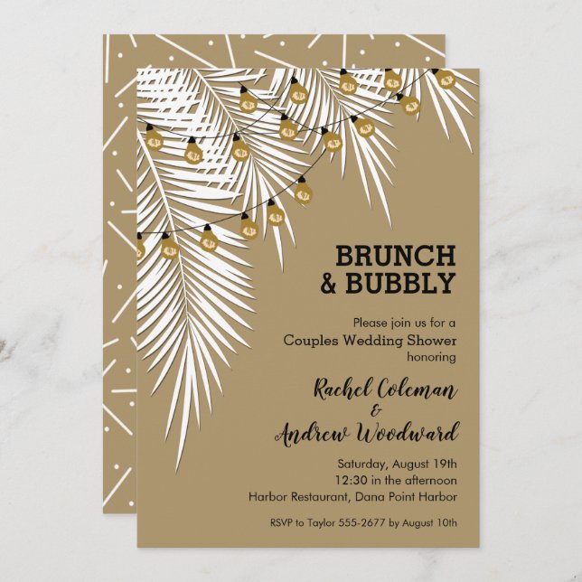 Gold and Black Couples Shower Palms Invitations (Front/Back)