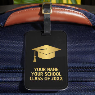 Gold and Black Custom Graduation Luggage Tag