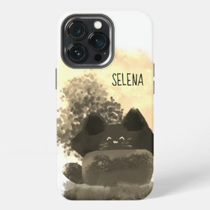 Gold and Black Cute Cartoon Hidden Fluffy Cat iPhone 13 Pro Case