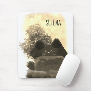 Gold and Black Cute Cartoon Hidden Fluffy Cat Mouse Pad
