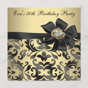 Gold and Black Damask 50th Birthday Party Invitation