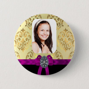 Gold and black damask 6 cm round badge