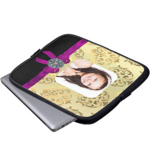 Gold and black damask laptop sleeve