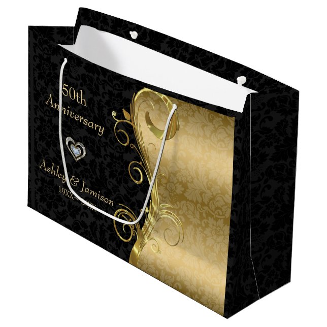 Gold And Black Damask Large Gift Bag (Front Angled)
