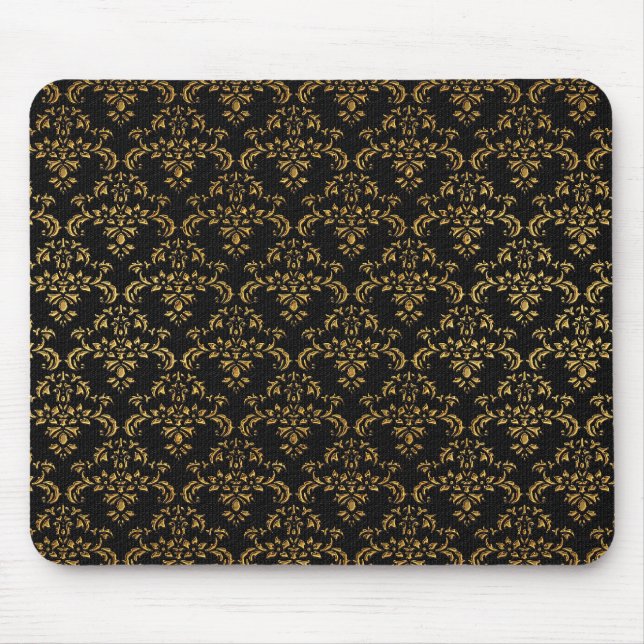 Gold and Black Damask Mouse Pad (Front)