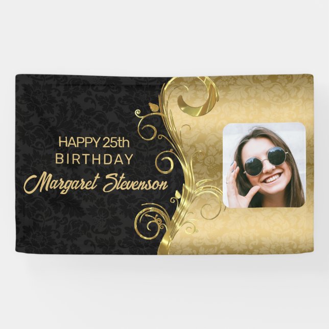 Gold And Black Damask With Photo Banner (Horizontal)