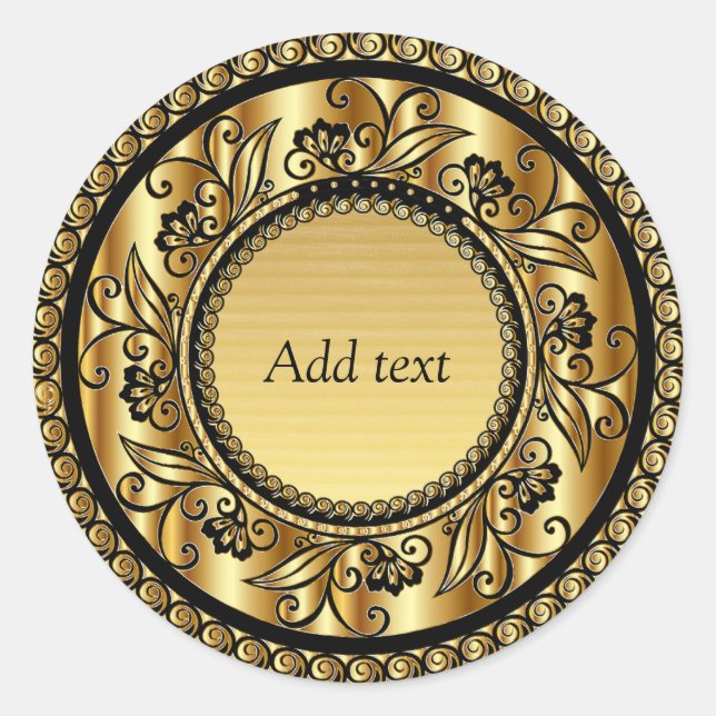 Gold and black decorative design classic round sticker (Front)