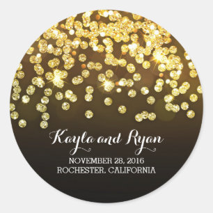 Gold and Black - Diamonds Glitter Wedding Classic Round Sticker