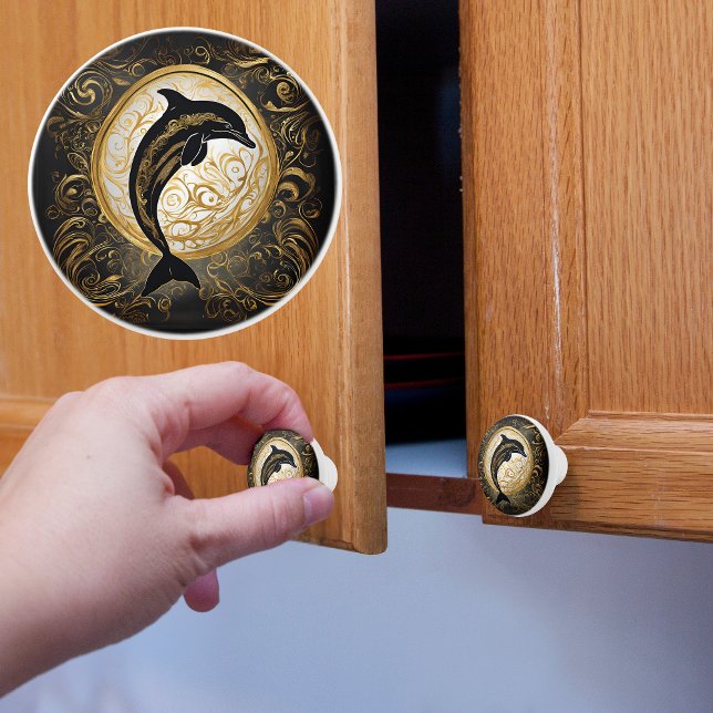Gold and Black Dolphin Under Moonlight Ceramic Knob (Creator Uploaded)