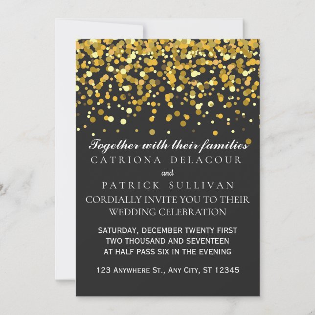Gold and Black Dots Classic Wedding Invitation (Front)