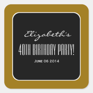 Gold and Black Elegant 40th Birthday Party V01 Square Sticker