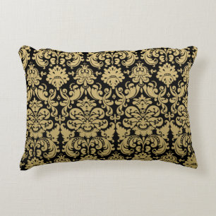 Gold and Black Elegant Damask Pattern Decorative Cushion