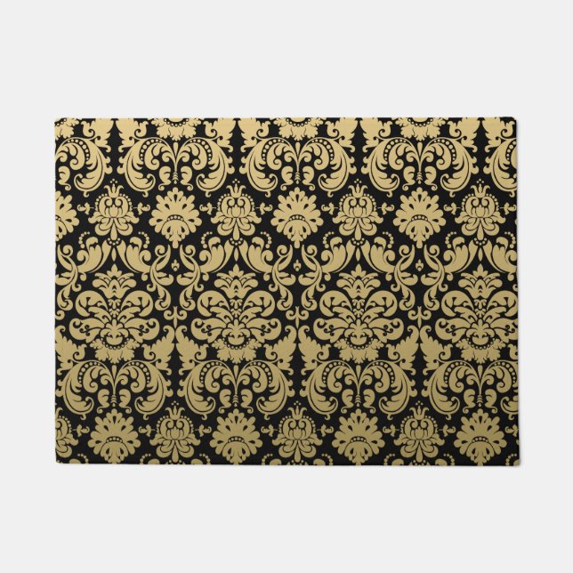 Gold and Black Elegant Damask Pattern Doormat (Front)