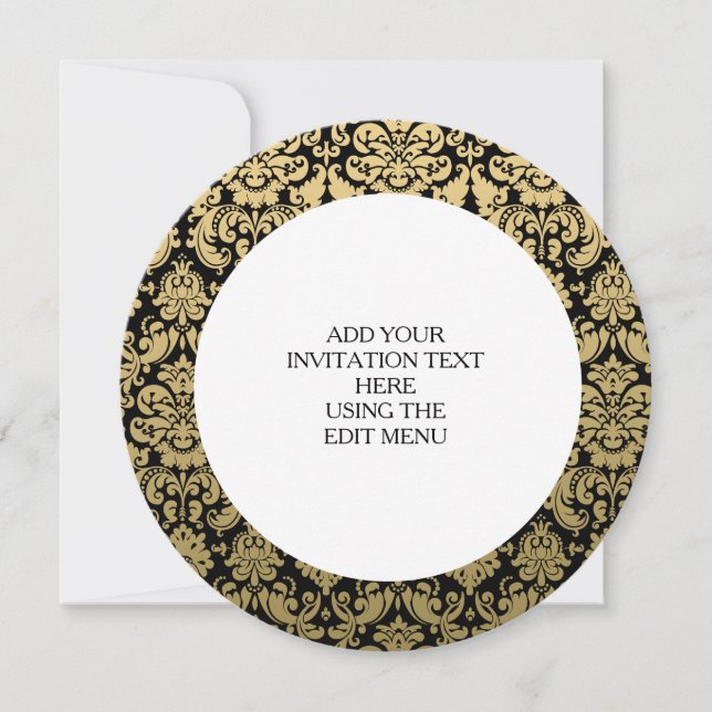 Gold and Black Elegant Damask Pattern Invitation (Front)