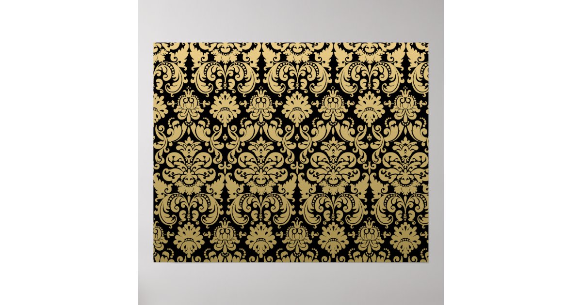 Gold and Black Elegant Damask Pattern Poster | Zazzle