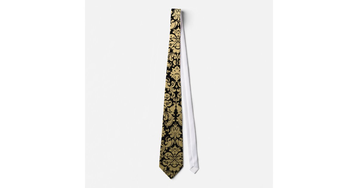 Gold and Black Elegant Damask Pattern Tie | Zazzle