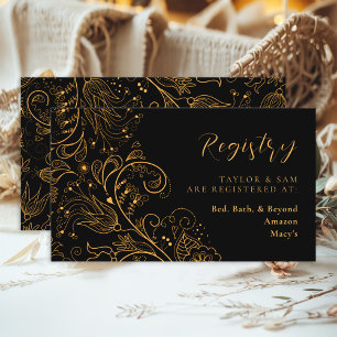 Gold and Black Elegant Floral Wedding Registry Enclosure Card