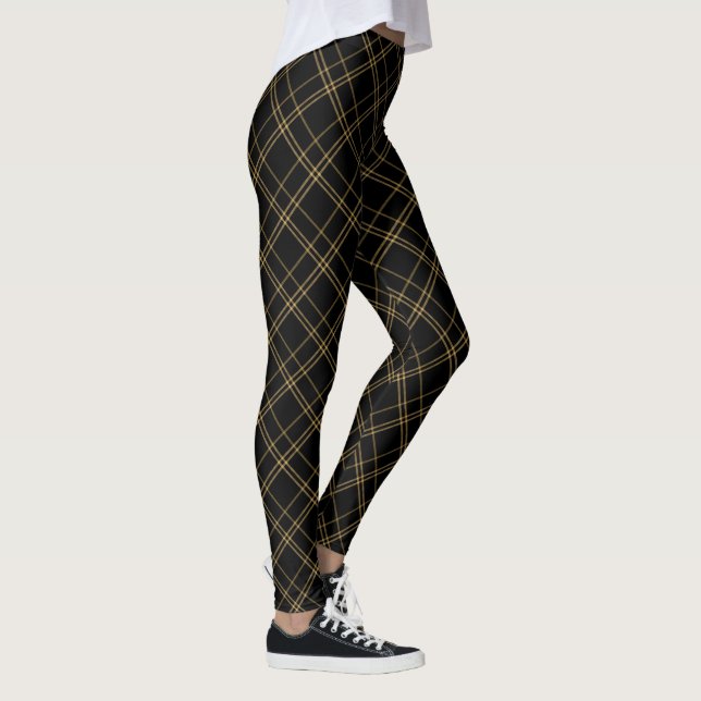 Gold and Black Elegant Plaid Leggings (Right)
