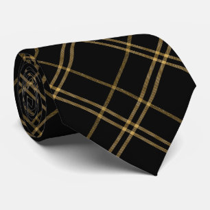 Gold and Black Elegant Plaid Tie