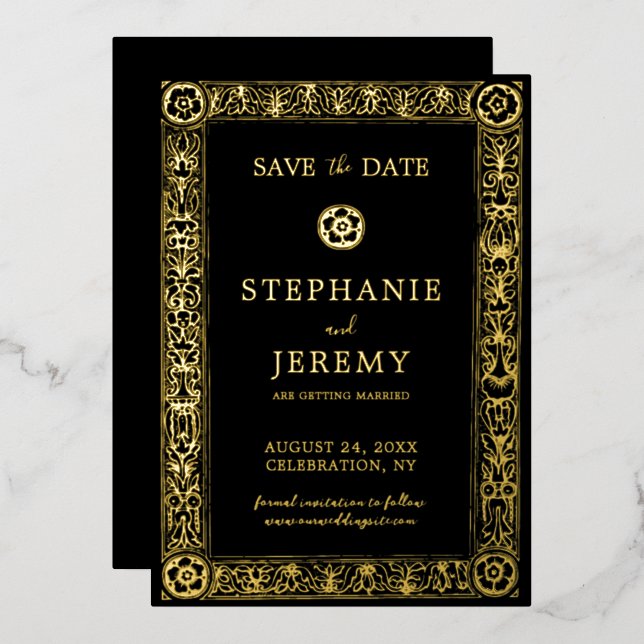 Gold and Black Elegant Save the Date  (Front/Back)