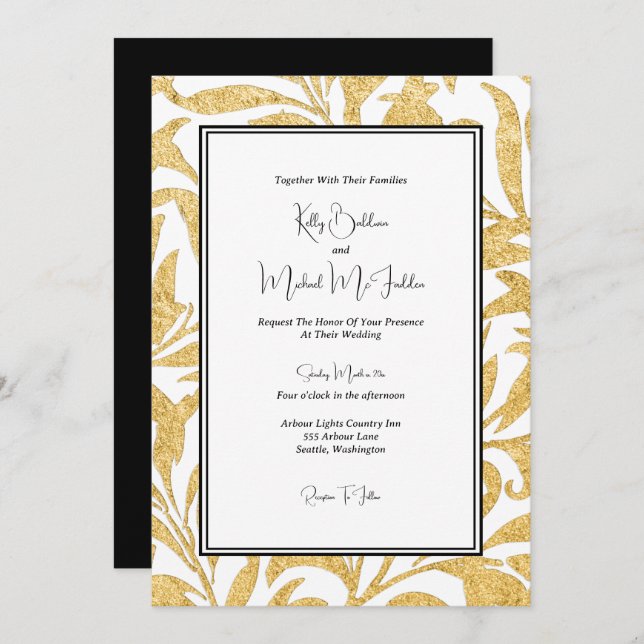 Gold and Black Elegant Style Wedding Invitation (Front/Back)
