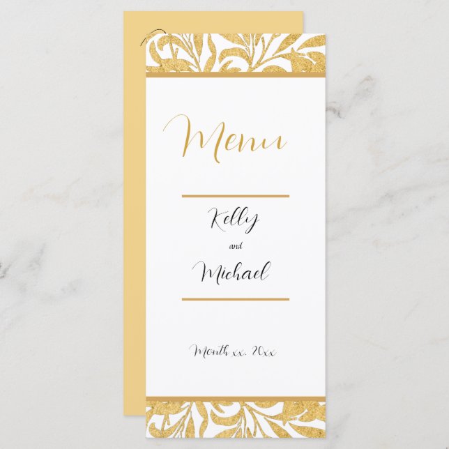 Gold and Black Elegant Style Wedding Menu (Front/Back)