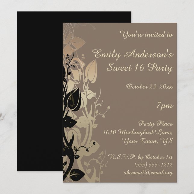 Gold and Black Elegant Sweet 16 Birthday Invitation (Front/Back)
