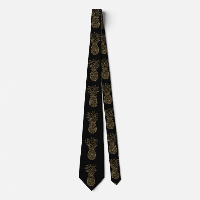 Gold and Black Elegant Tropical Pineapple Tie (Front)
