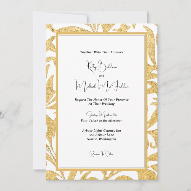 Gold and Black Elegant Wedding Invitation (Front)