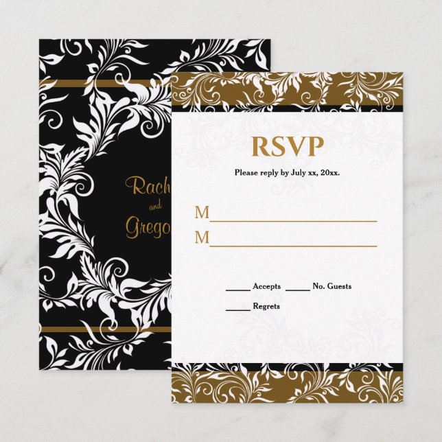 Gold and Black Elegant Wedding Reply Invitation (Front/Back)