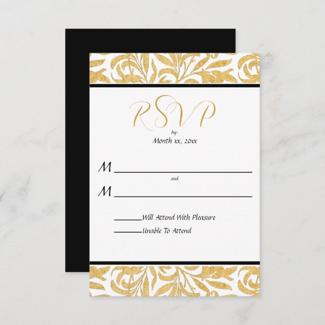 Gold and Black Elegant Wedding Reply  RSVP Card (Front/Back)