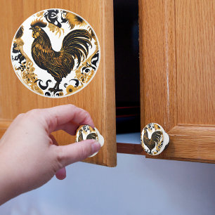 Gold and Black Farmhouse Rooster Ceramic Knob