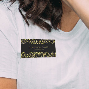 Gold And Black Faux Foil Luxury Elegant Damask Name Tag