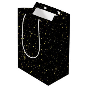Gold and black faux glitter and sparkles medium gift bag