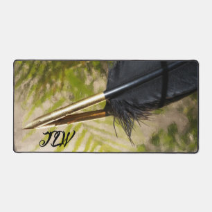 Gold and Black Feather Quill Pen Writer's  Desk Mat
