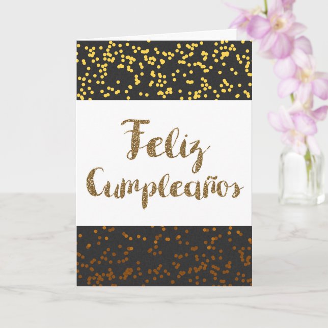 Gold and Black Feliz Cumpleanos Card (Orchid)