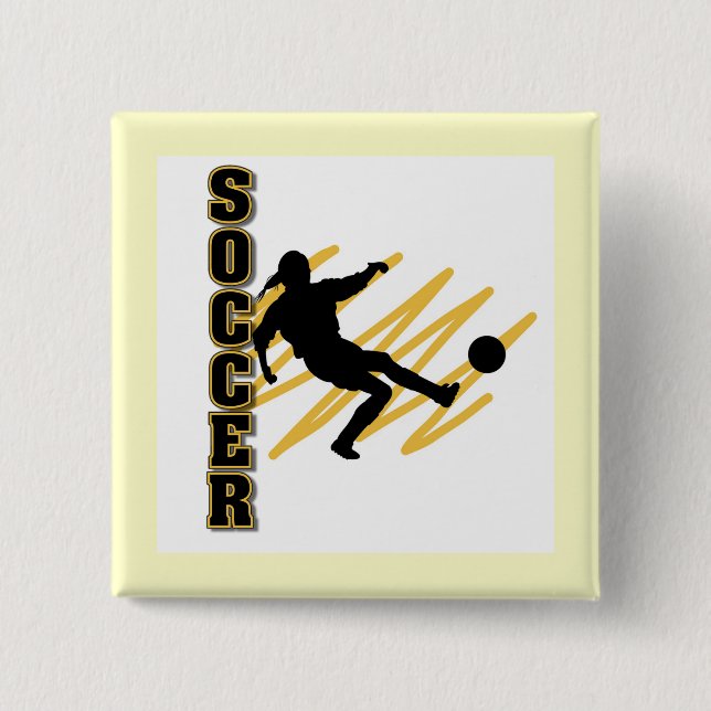 Gold and Black Female Soccer Player 15 Cm Square Badge (Front)
