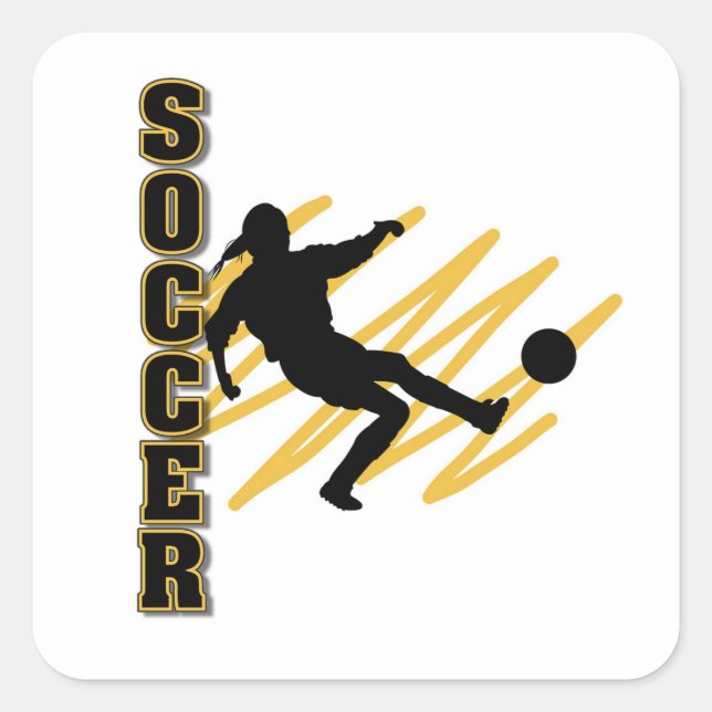 Gold and Black Female Soccer Player Square Sticker (Front)
