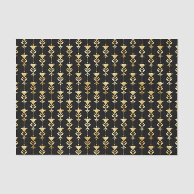Gold and Black Floral Art Deco Pattern Tissue Paper (Front)