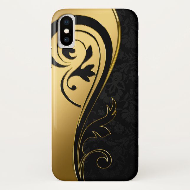 Gold and Black Floral Design Case-Mate iPhone Case (Back)