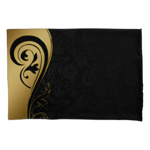 Gold and Black Floral Design Pillowcase