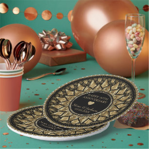 Gold And Black Floral Mandala Dinner Plate