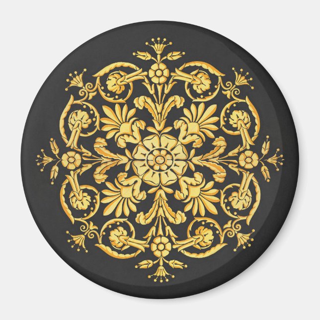 Gold And Black Floral Pattern Magnet (Front)