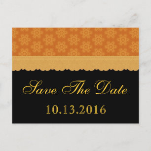 Gold and Black Flowers and Lace Save the Date V4 Announcement Postcard