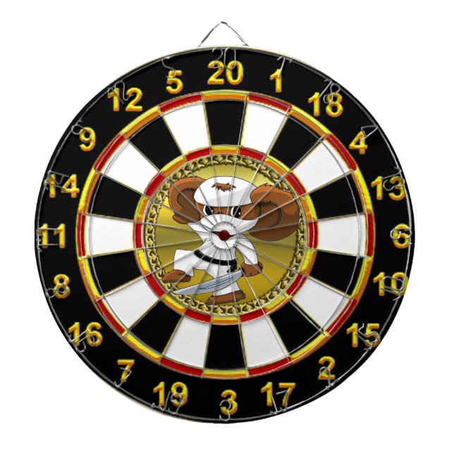 Gold and black foil Cheburashka bear with a sword Dartboard (Front)